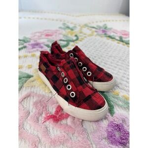 Blowfish Malibu Kids Red Black Plaid Slip On Sneakers Size 12